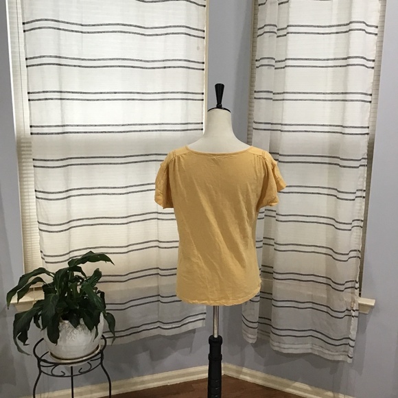 Democracy Women’s Size Medium Yellow Blouse Short Sleeve Embroidery Shirt - Picture 5 of 9